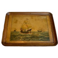 Sehr Große Vintage Christopher Columbus Santa Maria Holz Serviertablett von AWEinspiredfinds