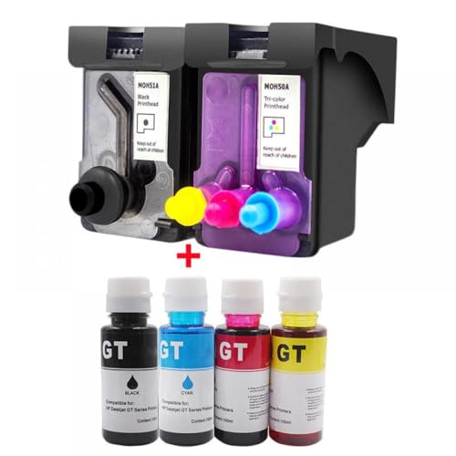 AWGSRZIU Kompatibler Druckkopf Kompatibel mit Tintentankdrucker GT51 GT52 MOH50A MOH51A Kompatibel mit DeskJet-Modelle GT5810 GT5820 310 315 318 319 410 415 418 419(1 Set and Ink) von AWGSRZIU