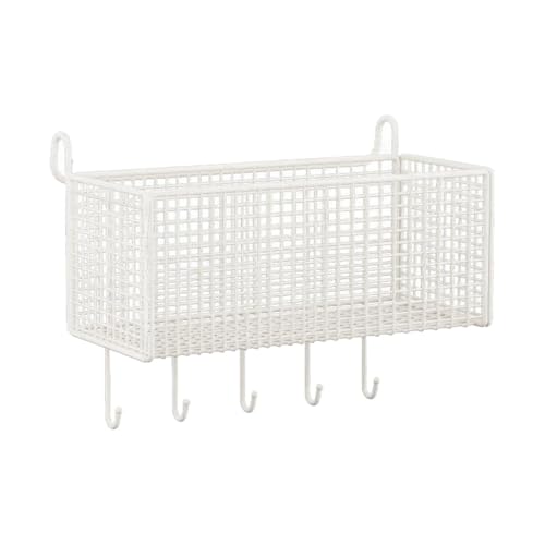ＡＷＨＡＯ Hängender Nachttisch Aufbewahrungskorb, Praktisch Und Stabil, Metallregal Neben Dem Regal für Wohnheim, Wohnung, Zuhause, Weiß, L with Hooks von ＡＷＨＡＯ