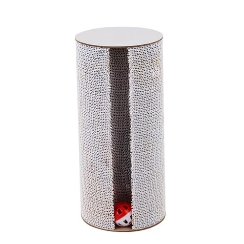 ＡＷＨＡＯ Kratzbrett für Katzen Als Katzenkratzer Und Kratzrolle Auch Kratzspielzeug Und Möbelschutz mit Lustigem Glöckchenball für Die Krallenpflege, Weiß von ＡＷＨＡＯ