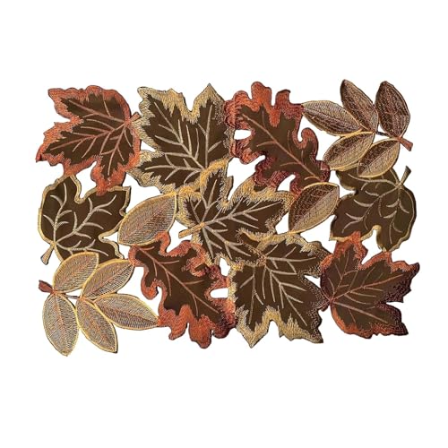 ＡＷＨＡＯ Tischläufer Tischdecke Mitteldecke Herbstdeko mit Detailreicher Ahornblatt Stickerei in Durchbrochenem Stil für Erntedankfest Und Herbstliche Anlässe, 28x43cm von ＡＷＨＡＯ