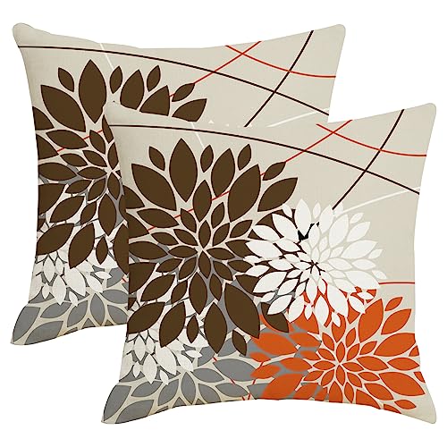 AWJTNCQ Kissenbezüge mit Dahlien-Blumenmuster, für den Außenbereich, modern, Kaffee-/Grau-Weiß, für Sommer, Herbst, Herbst, Leinen, dekorativer Kissenbezug für Couch, Bett, Dekoration, Braun und von AWJTNCQ