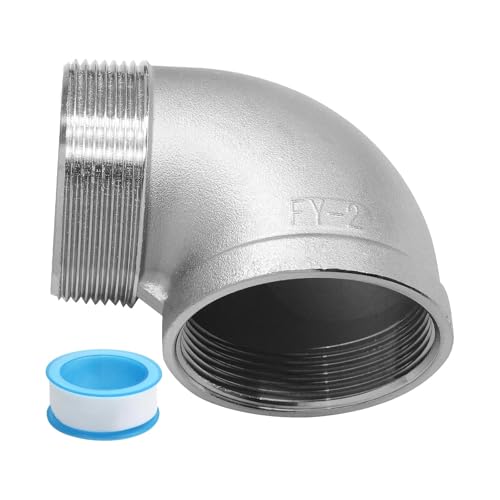 Strapazierfähige 5,1 cm (2 Zoll) männlich auf weiblich, 90-Grad-Winkelguss-Rohrverschraubung mit Gewindedichtband für Sanitärsysteme, Edelstahl-Stecker und weibliche Rohrverschraubung für von AWJUWHBJ