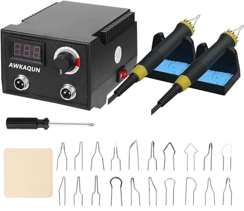 100W Pyrographie Maschine, 0-750°C einstellbare Temperaturregelung, mit Stiftköpfen der Heizungs 20 pcs Pyrographie Werkzeug Professionelle Holz Brennen Kit von AWKAQUN