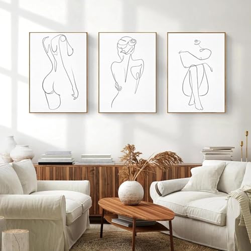 AWKFHF Abstrakte One Line Zeichnung Kunst Frau Körper Minimalistische Leinwandbild Poster Kunstdruck Wohnzimmer Deko Schlafzimmer Bilder Wanddekoration (3X60X80CM,ohne Rahmen) von AWKFHF