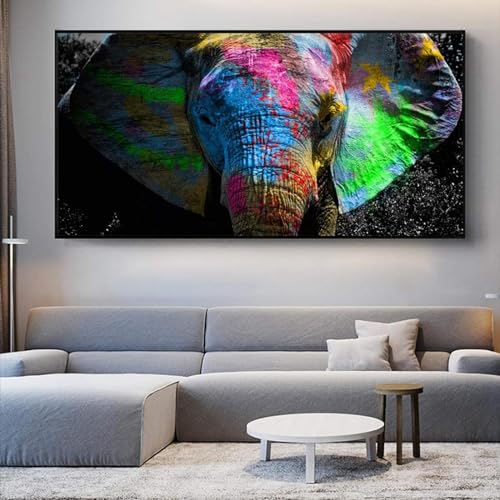AWKFHF Bunte Elefanten-Graffiti Bilder,Tiere Leinwandbild Poster Kunstdruck Wohnzimmer Deko Schlafzimmer Bilder Wanddekoration (65X130CM,ohne Rahmen) von AWKFHF