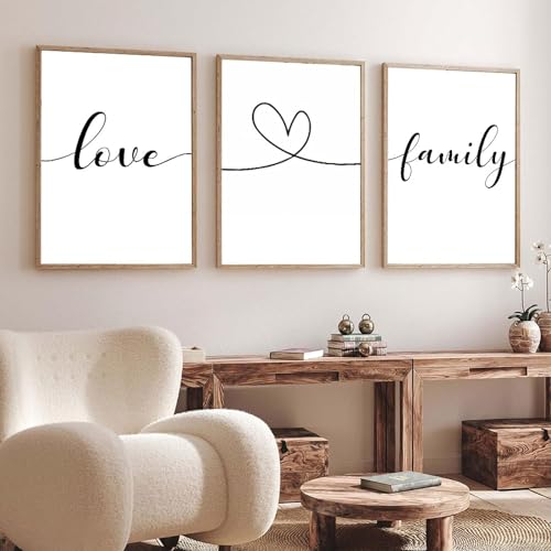 AWKFHF Familie Liebe Schwarz-weißer Herz Bilder,Leinwandbild Poster Kunstdruck Wohnzimmer Deko Schlafzimmer Bilder Wanddekoration (3X50X70CM,ohne Rahmen) von AWKFHF