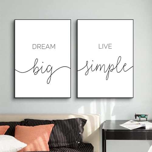 AWKFHF Hope Dream Schwarz-Weiß Zitate Motivationssatz Leinwand Bilder Dream Big Live Poster Kunstdruck Wohnzimmer Schlafzimmer Wand Deko(Kein Rahmen) (Minimalist06,2X50X70CM) von AWKFHF