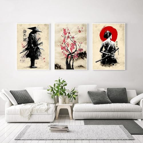 AWKFHF Japanische Samurai Bilder,Leinwandbild Poster Kunstdruck Wohnzimmer Deko Schlafzimmer Bilder Wanddekoration (3X50X70CM,ohne Rahmen) von AWKFHF