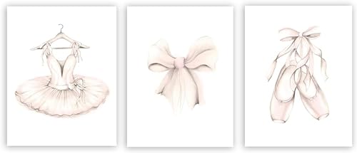 AWKFHF Leinwand Bild Ballettkleid Ballerina Rosa Tanzschuhe Mädchen Bilder Leinwand Malerei Poster Kunstdruck Kinderzimmer Wohnzimmer Schlafzimmer Wand Deko (3X30X40CM,ohne Rahmen) von AWKFHF