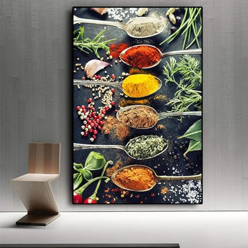 AWKFHF Leinwandbild Küche Mix Kräuter und Gewürze Bilder Kunst Poster Kunstdruck Wohnzimmer Deko Küche Restaurant Esszimmer Bilder Wanddekoration (30X50CM,ohne Rahmen) von AWKFHF