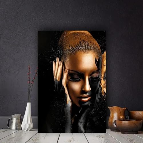 AWKFHF Leinwandbild Schwarze und Goldene Afrikanische Frauen Poster Kunstdruck Wohnzimmer Deko Schlafzimmer Bilder Wanddekoration (50X70CM,ohne Rahmen) von AWKFHF