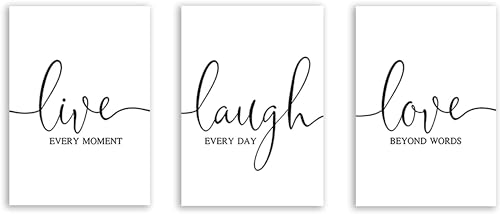 AWKFHF Leinwandgemälde Bild Inspirierende Zitate Live Laugh Love Schwarz Weiß Minimalistische Bilder Leinwand Malerei Poster Kunstdruck Wohnzimmer Schlafzimmer Wand Deko (3X40X60CM,ohne Rahmen) von AWKFHF
