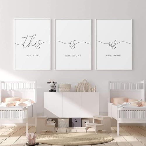 AWKFHF Liebesherz Strichzeichnung Familien Sweet Home Schwarz-Weiß Leinwand Bilder Poster Kunstdruck Wohnzimmer Schlafzimmer Wand Deko(Kein Rahmen) (Minimalist-05,3X50X70CM) von AWKFHF