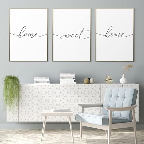 AWKFHF Liebesherz Strichzeichnung Familien Sweet Home Schwarz-Weiß Leinwand Bilder Poster Kunstdruck Wohnzimmer Schlafzimmer Wand Deko(Kein Rahmen) (Minimalist-10,3X30X50CM) von AWKFHF