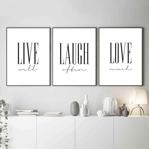 AWKFHF Live Laugh Love Bilder,Schwarz-Weiß Leinwandbild Poster Kunstdruck Wohnzimmer Deko Schlafzimmer Bilder Wanddekoration - ohne Rahmen (3X60X90CM,ohne Rahmen) von AWKFHF