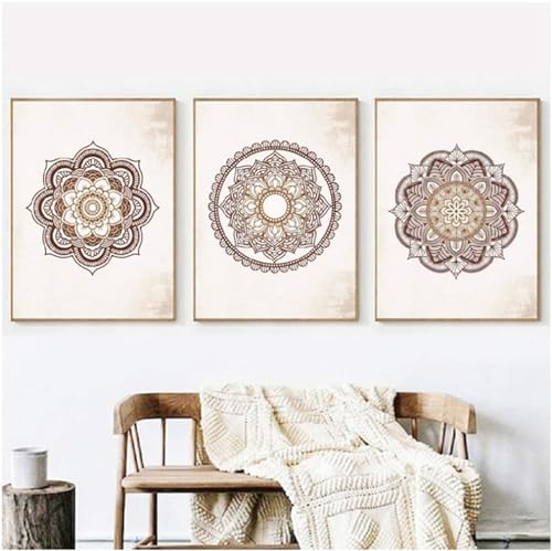 AWKFHF Mandala Braun Bilder,Leinwandbild Poster Kunstdruck Wohnzimmer Deko Schlafzimmer Bilder Wanddekoration - ohne Rahmen (3X50X70CM,ohne Rahmen) von AWKFHF