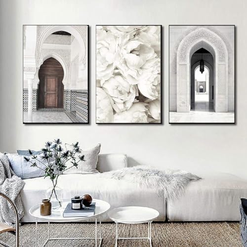 AWKFHF Marokko Alte Tür Moschee Islamische Bilder, Leinwandbild Poster Kunstdruck Wohnzimmer Deko Schlafzimmer Bilder Wanddekoration (3X40X60CM,ohne Rahmen) von AWKFHF