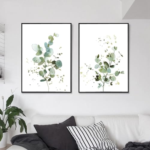 AWKFHF Minimalistisches Botanisches Eukalyptus Bilder,Leinwandbild Poster Kunstdruck Wohnzimmer Deko Schlafzimmer Bilder Wanddekoration (2X30X50CM,ohne Rahmen) von AWKFHF