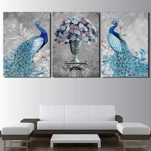 AWKFHF Moderne Blaue Pfau Bilder Leinwand Malerei Poster Kunstdruck Schlafzimmer Wand Deko(Kein Rahmen) (A-04,3X60X90CM) von AWKFHF