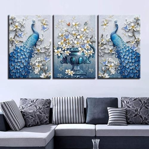 AWKFHF Moderne Blaue Pfau Bilder Leinwand Malerei Poster Kunstdruck Schlafzimmer Wand Deko(Kein Rahmen) (A-05,3X60X80CM) von AWKFHF