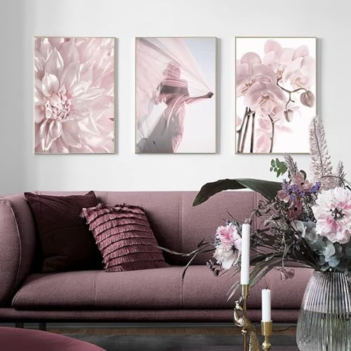 AWKFHF Rosa Blume Frau Bilder,Leinwandbild Poster Kunstdruck Wohnzimmer Deko Schlafzimmer Bilder Wanddekoration (3X60X80CM,ohne Rahmen) von AWKFHF