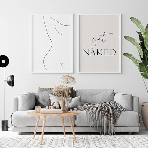 AWKFHF Schwarz Weiß Get Naked Funny Line Woman Leinwand Bilder Poster Kunstdruck Wohnzimmer Schlafzimmer Wand Deko(Kein Rahmen) (Minimalist01,2X50X70CM) von AWKFHF