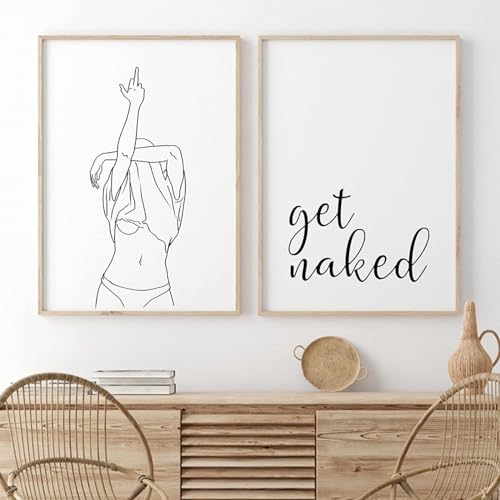 AWKFHF Schwarz Weiß Get Naked Funny Line Woman Leinwand Bilder Poster Kunstdruck Wohnzimmer Schlafzimmer Wand Deko(Kein Rahmen) (Minimalist04,2X50X70CM) von AWKFHF