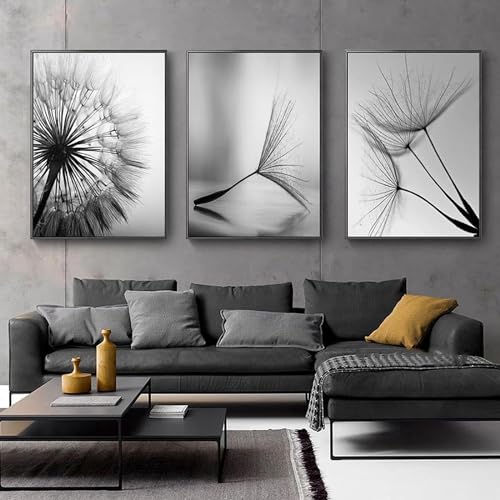 AWKFHF Schwarz Weiß Pusteblume Abstrakt Bilder,Leinwandbild Poster Kunstdruck Wohnzimmer Deko Schlafzimmer Bilder Wanddekoration - ohne Rahmen (3X20X30CM,ohne Rahmen) von AWKFHF