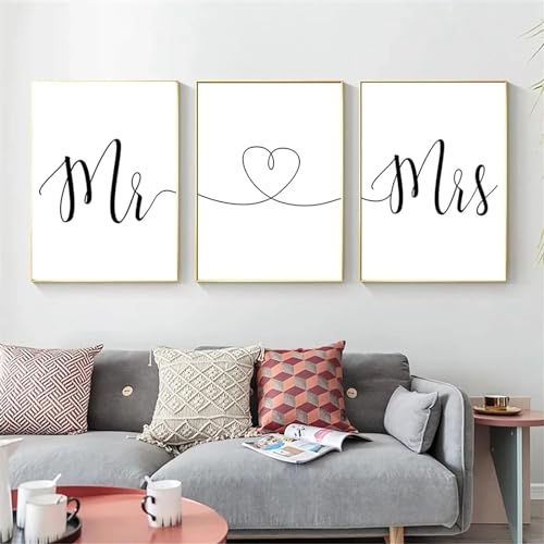AWKFHF Schwarz-weiße Liebe Mr & Mrs Leinwand Malerei Bilder Poster Kunstdruck Schlafzimmer Wand Deko(Kein Rahmen) (Minimalist-05,3X50X70CM) von AWKFHF