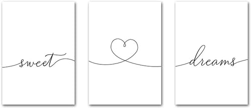 AWKFHF Sweet Dreams Schwarz Weiß Minimalist Bilder Leinwandbild Poster Kunstdruck Wohnzimmer Deko Schlafzimmer Bilder Wanddekoration - ohne Rahmen (3X40X60CM,ohne Rahmen) von AWKFHF
