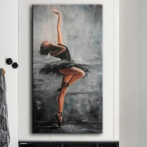 AWKFHF Tanzendes Ballerina-Mädchen Bilder Leinwand Malerei Poster Kunstdruck Wohnzimmer Schlafzimmer Wand Deko (50X90CM,ohne Rahmen) von AWKFHF