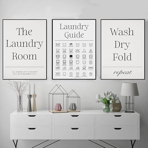 AWKFHF The Laundry Room Symbols Wash Dry Fold Guide Leinwand Bilder Kein Rahmen Leinwand Malerei Poster Kunstdruck Wohnzimmer Schlafzimmer Wand Deko (3X40X60CM,ohne Rahmen) von AWKFHF