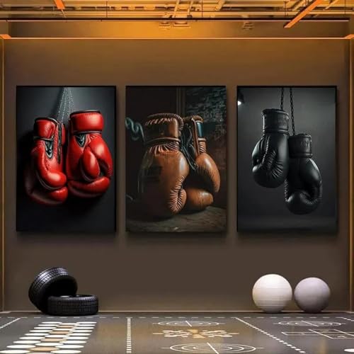 AWKFHF Vintage Boxhandschuhe Fitnessstudio Bilder Leinwand Malerei Poster Kunstdruck Wand Deko(Kein Rahmen) (3X30X50CM,ohne Rahmen) von AWKFHF