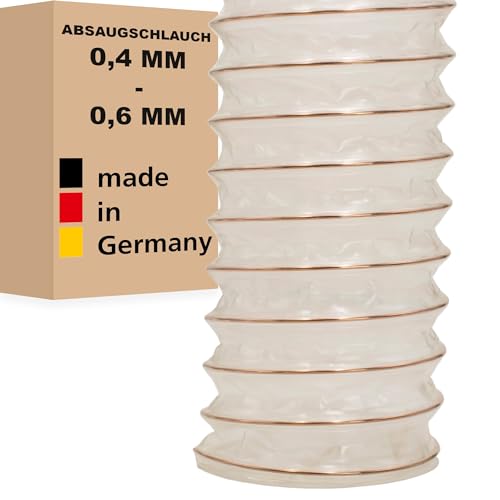 AWM Absaugschlauch PU transparent 0,4/0,6 mm Absauganlage Spiralschlauch schwer entflammbar Flexschlauch - Meterware (100 mm, Wandstärke: 0,6 mm) von AWM