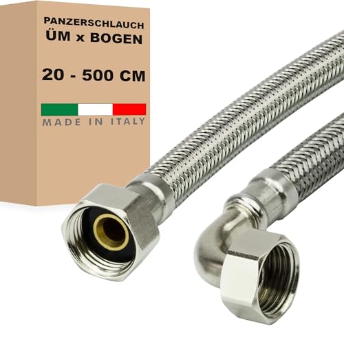 AWM Edelstahl Flexschlauch (DN8) 1/2 Zoll Panzerschlauch Anschlußschlauch Sanitär Hauswasserwerk Amaturen (1/2“ ÜM x 1/2“ BOGEN, 400 cm) von AWM