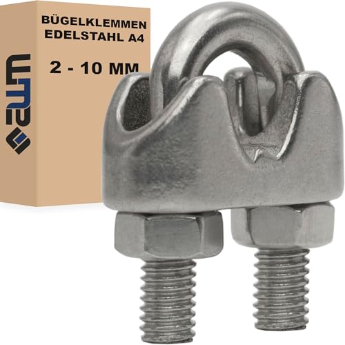 Edelstahl Drahtseilklemmen Bügelklemmen Seilklemmen V4A AISI 316 Drahtseil Bügelform (2mm - 10 Stück) von AWM