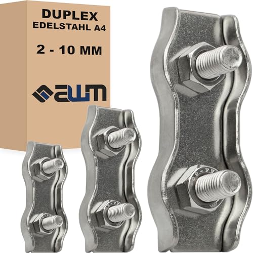 Edelstahl Drahtseilklemmen Bügelklemmen Simplex Duplex Seilklemmen V4A AISI 316 Drahtseil Edelstahlseil Zubehör Klemmen Bügelform (Duplex, 6mm - 10x) von AWM