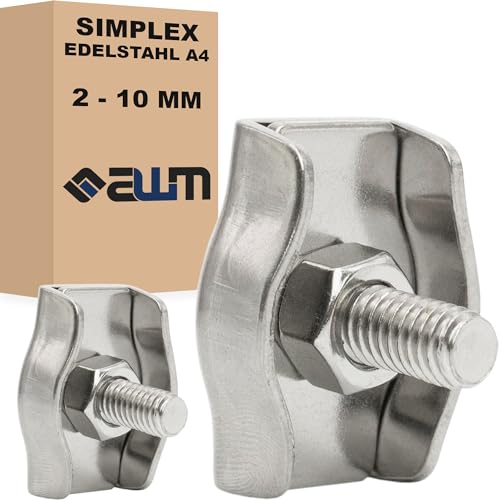 Edelstahl Drahtseilklemmen Bügelklemmen Simplex Duplex Seilklemmen V4A AISI 316 Drahtseil Edelstahlseil Zubehör Klemmen Bügelform (Simplex, 2mm - 10x) von AWM