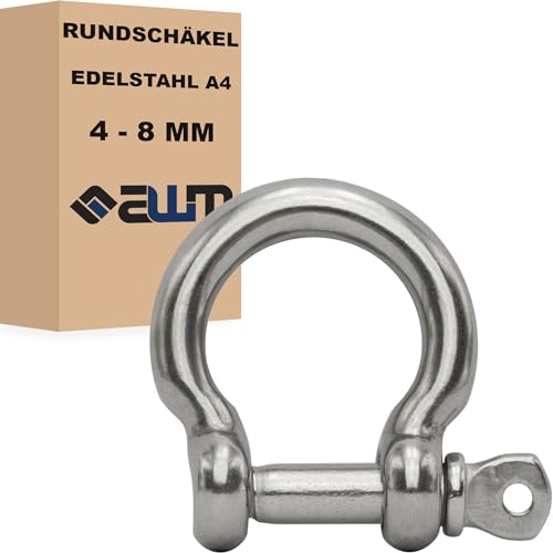 Edelstahl Schäkel Rundschäkel kurz geschweift Schekel Karabiner Sicherung V4A AISI 316 Drahtseil Edelstahlseil Drahtseilverbinder Zubehör (Geschweift, 4mm (bis 700kg) - 6x) von AWM