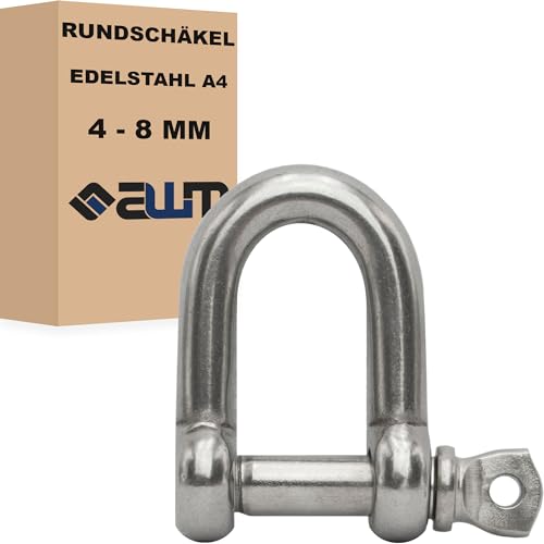 Edelstahl Schäkel Rundschäkel kurz geschweift Schekel Karabiner Sicherung V4A AISI 316 Drahtseil Edelstahlseil Drahtseilverbinder Zubehör (Rundschäkel, 8mm (bis 3000kg) - 4x) von AWM