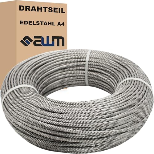 Edelstahl Seil Drahtseil Edelstahlseil VA4 INOX316 Rostfrei Stahlseil Edelstahldrahtseil Geländerseil (7x19 / 3 mm - 100 m) von AWM