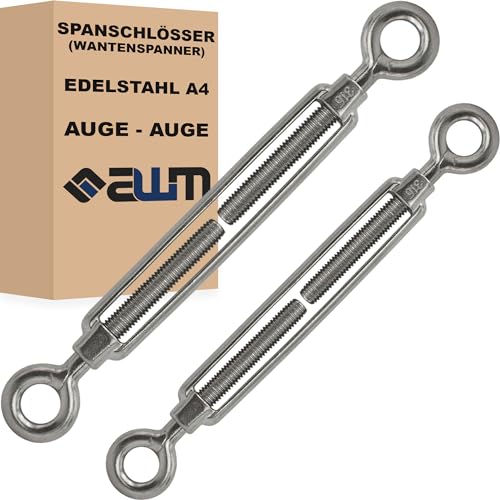 Edelstahl VA4 Seilspanner Wantenspanner Drahtseil Spannschloss Drahtspanner Spannschraube Spanner - 2 Stück (Auge x Auge (Offen) - M6) von AWM