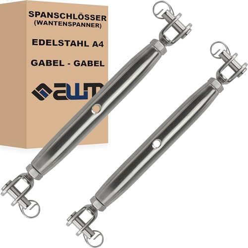 Edelstahl VA4 Seilspanner Wantenspanner Drahtseil Spannschloss Drahtspanner Spannschraube Spanner - 2 Stück (Gabel x Gabel (Geschlossen) - M5) von AWM