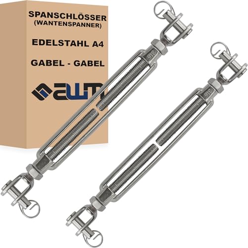 Edelstahl VA4 Seilspanner Wantenspanner Drahtseil Spannschloss Drahtspanner Spannschraube Spanner - 2 Stück (Gabel x Gabel (Offen) - M10) von AWM