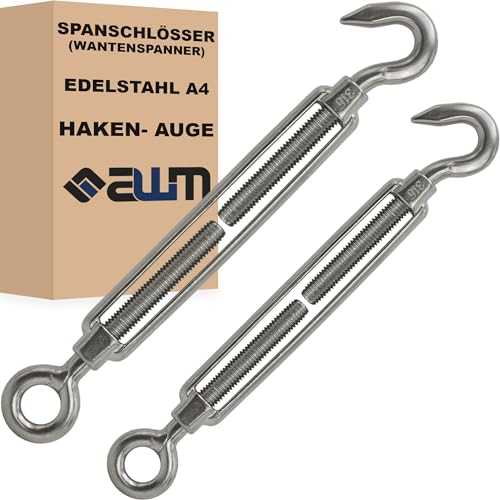 Edelstahl VA4 Seilspanner Wantenspanner Drahtseil Spannschloss Drahtspanner Spannschraube Spanner - 2 Stück (Haken x Auge (Offen) - M8) von AWM