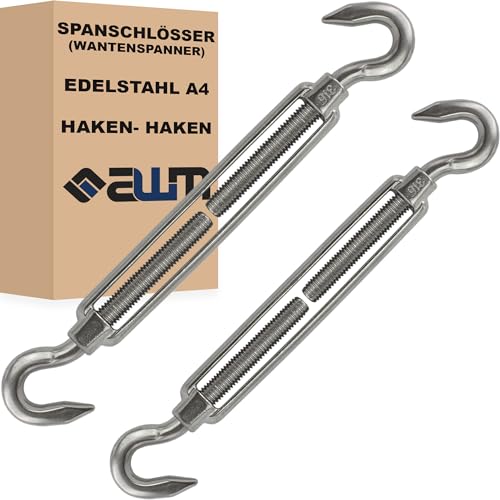 Edelstahl VA4 Seilspanner Wantenspanner Drahtseil Spannschloss Drahtspanner Spannschraube Spanner - 2 Stück (Haken x Haken (Offen) - M10) von AWM