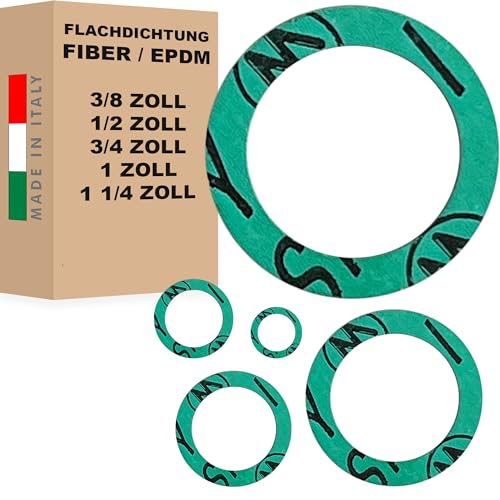 Flachdichtung 2 mm für 3/8" 1/2" 3/4" 1" 1 1/4" Fiberdichtung/EPDM Gummi Dichtung O-Ring Sanitär Solar Hauswasserwerk (1/2" - Fiber-Dichtung - 25 Stück) von AWM