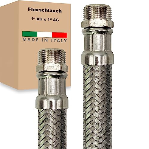 Flexschlauch AG x AG Edelstahl Panzerschlauch Anschlußschlauch Sanitär Armaturenschlauch Hauswasserwerk Made in Italy (1" x 1" - 1000 mm) von AWM