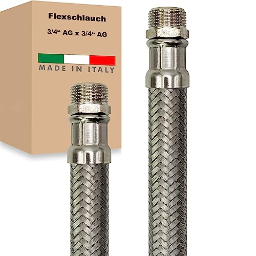 Flexschlauch AG x AG Edelstahl Panzerschlauch Anschlußschlauch Sanitär Armaturenschlauch Hauswasserwerk Made in Italy (3/4" x 3/4" - 1200 mm) von AWM